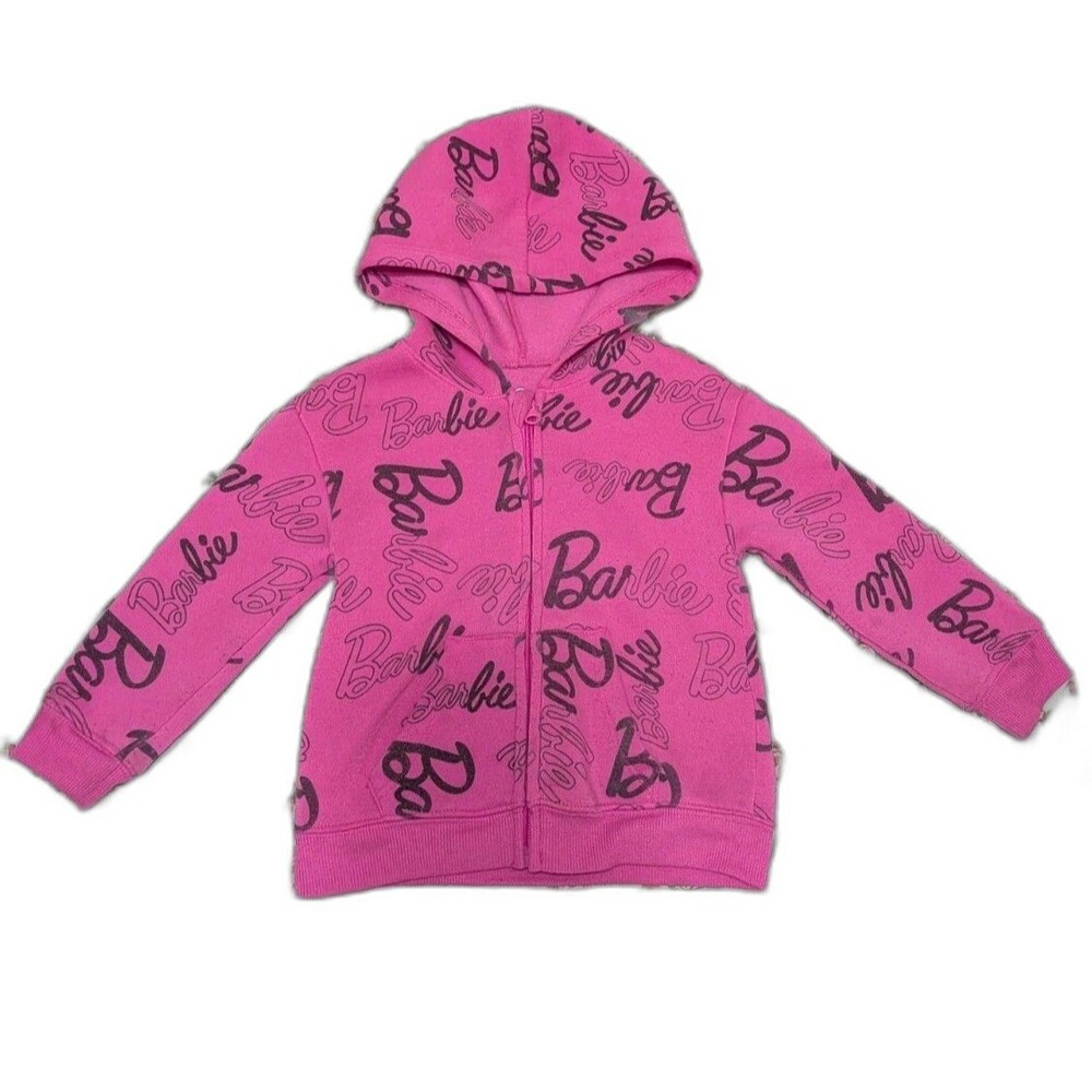 Pink Barbie Cursive Logo Girls Zip Up Hoodie Varsity Y2K Coquette Graphic Hoodie
